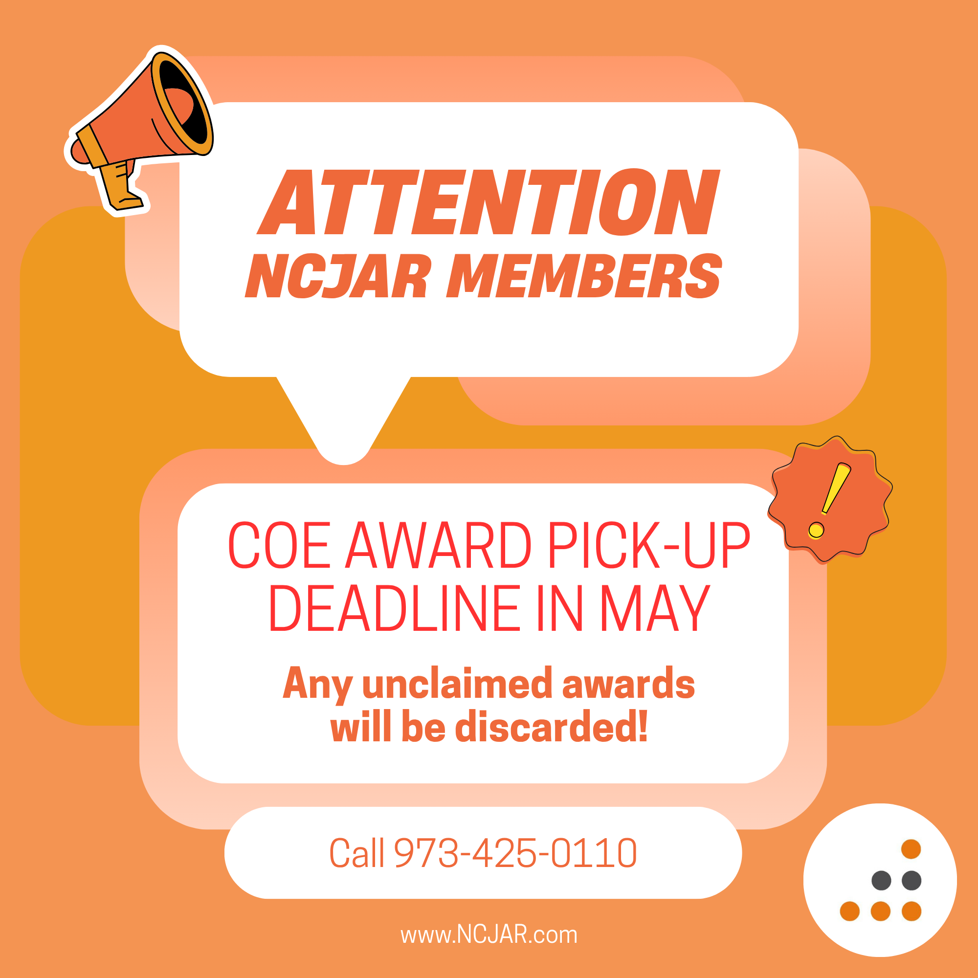 COE Award Pick Up Deadline in May